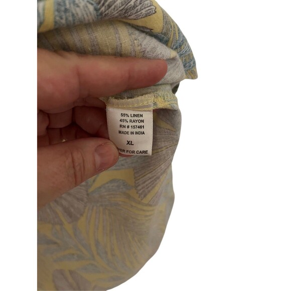 Cathy 100% Linen Yellow /blue Tropical Leaf Print Blouse Size XL - Picture 10 of 10